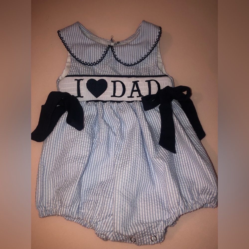 I Love Dad Blue Seersucker Bubble